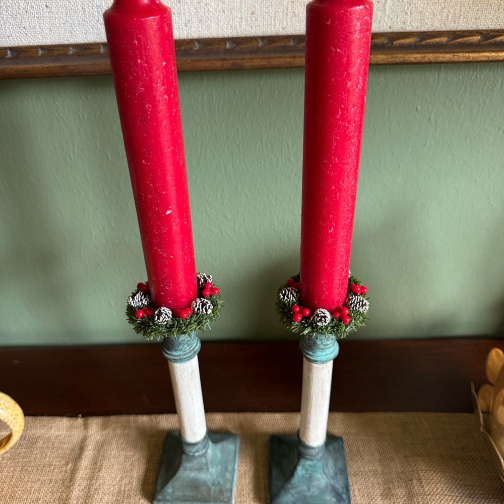 Vintage Weiste Christmas Wreath Candle Rings/Bobeches Handmade in Finland - Picture 5 of 5